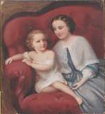 Porträt einer jungen Mutter mit ihrem Kind, Studie