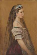 Porträt einer jungen Frau mit schwarzem Schleier, Skizze