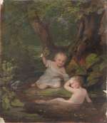 Zwei Kinder an einem Waldbach, Skizze