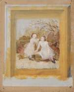Zwei kleine Mädchen in einer Landschaft, Skizze