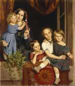 Familienporträt der Gertrude Eggena mit ihren vier Kindern